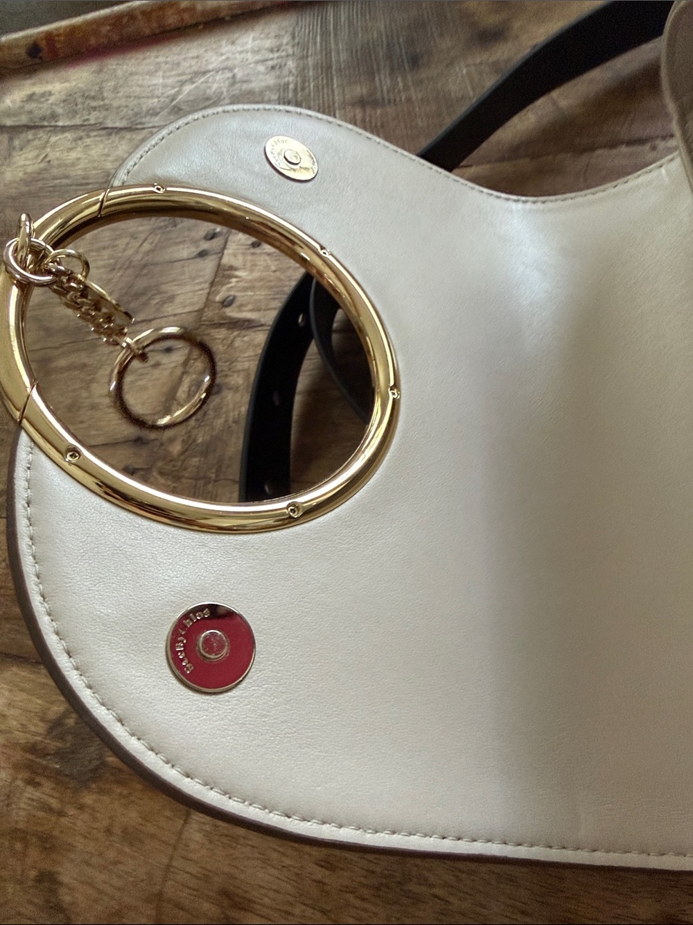 See By Chloé Two-Tone Taupe & Cream Saddle Crossbody with Gold Ring - Picture 4 of 7